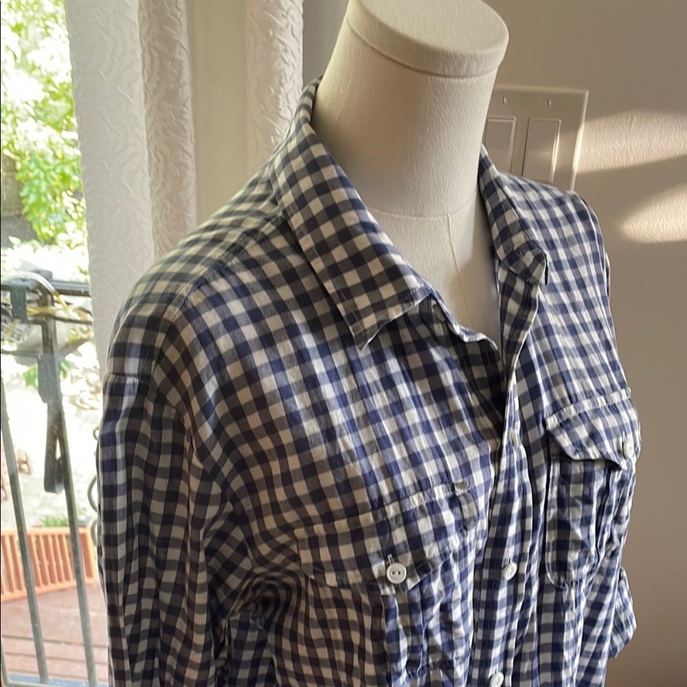 Madewell Blue Checkered Marketplace Popover Buttondown Shirt Medium Cotton - Picture 5 of 9